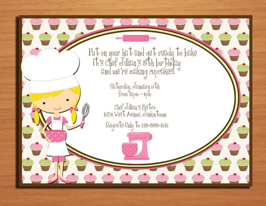 Chef / Baker Birthday Party Invitation Cards PRINTABLE DIY