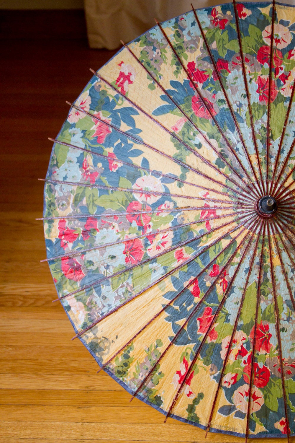 1920's Bright Floral Japanese Paper Parasol