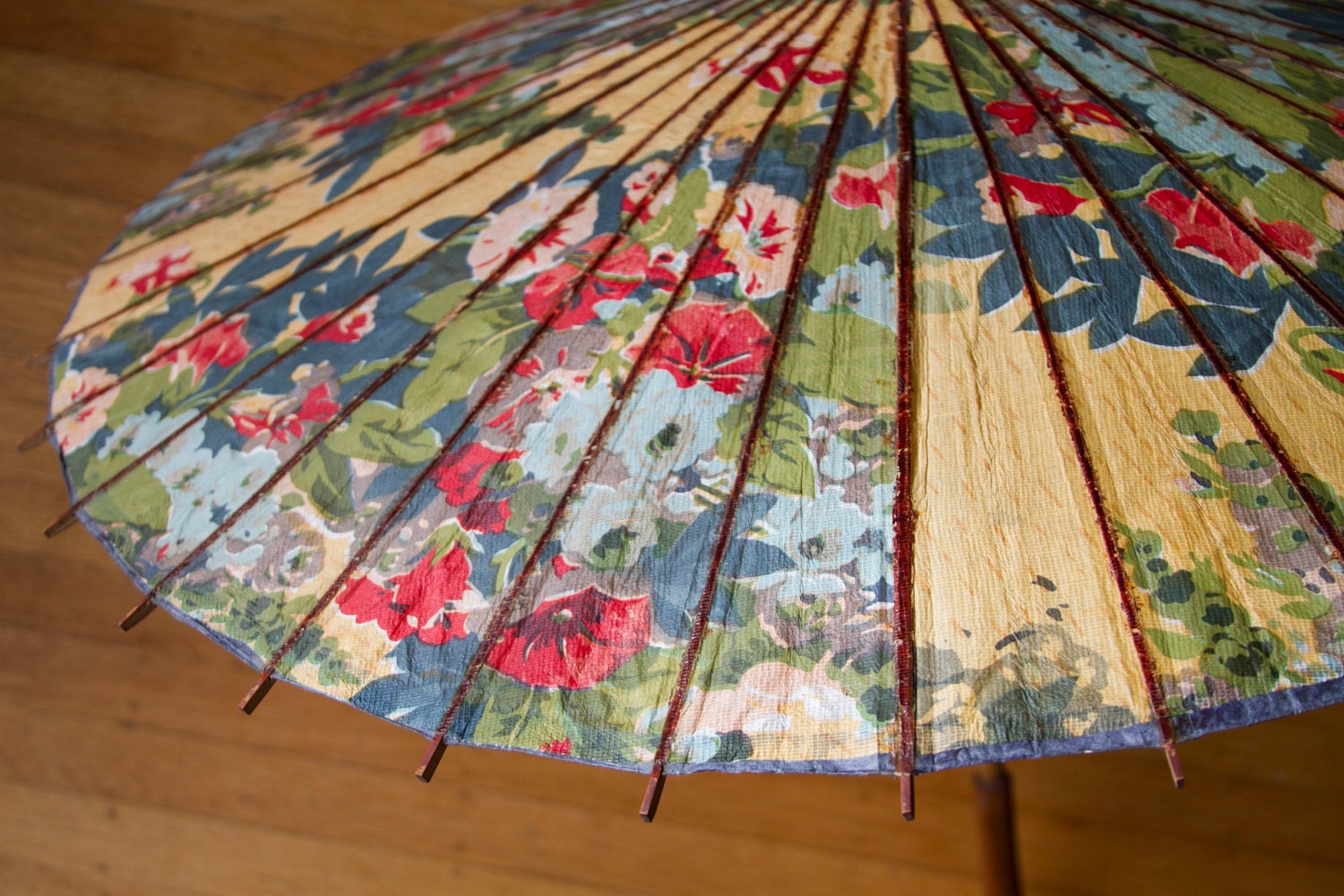1920's Bright Floral Japanese Paper Parasol