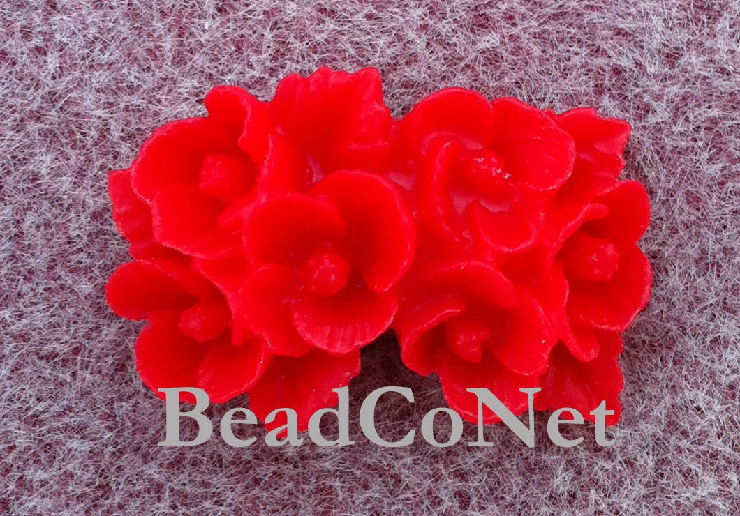 SALE - Detailed Flower Cameo Red Resin Cabochon Jewely and Scrapbooking Applique - KarPenaEnterprises