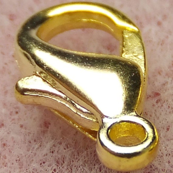100 Shiny GOLD PLATED Lobster CLASPS 12x6mm, Closure Components - 100 Pieces, Jewelry Making Findings - Beadconet 1041