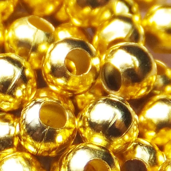 Gold Plated Round Bead Spacers 3.2mm Smooth Sphere Beads (1000 Pieces) Jewelry Making Findings -1066 - KarPenaEnterprises