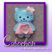 Hello Kitty Blue And Pink Dress Resin Cabochon with Pink Heart Rhinestone, 1 Piece DIY Flat Back Applique