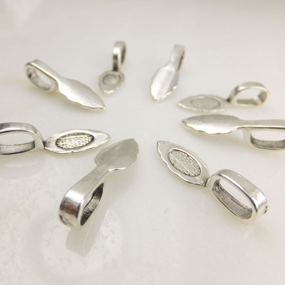 HOT SELLER - Antique Silver Plated Glue On Bail, Oxidized Metal Findings 25x8mm ( 10 Pieces ) Jewelry Making Components - KarPenaEnterprises