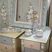 SALE Vintage Pair 1930s Nightstands Vintage Roses Wallpaper Glass Knobs Pink and Blue Cottage Prairie Chic Furniture
