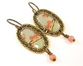 Pink Flower Earrings, Pink Blue Earrings, Pastel Earrings, Cherry Blossom Pink Dangle Jewelry