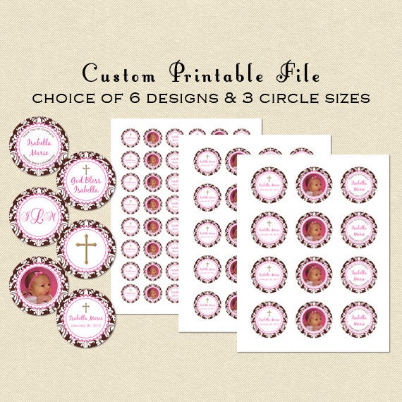 Printable Baptism / Christening / Dedication Favor Tags file - 3 Sizes & 6 Designs - more colors, matching items available