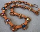 Vintage Steampunk Chain With Wire Wrapped Crystals And Copper Beads - Industrial Yet Elegant - Distressed Bling Arabian Tapestry