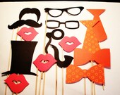 Wedding Photo booth Props - Photo Props - Wedding Photo props - Set of 15 - Oranges  Hipster  Set
