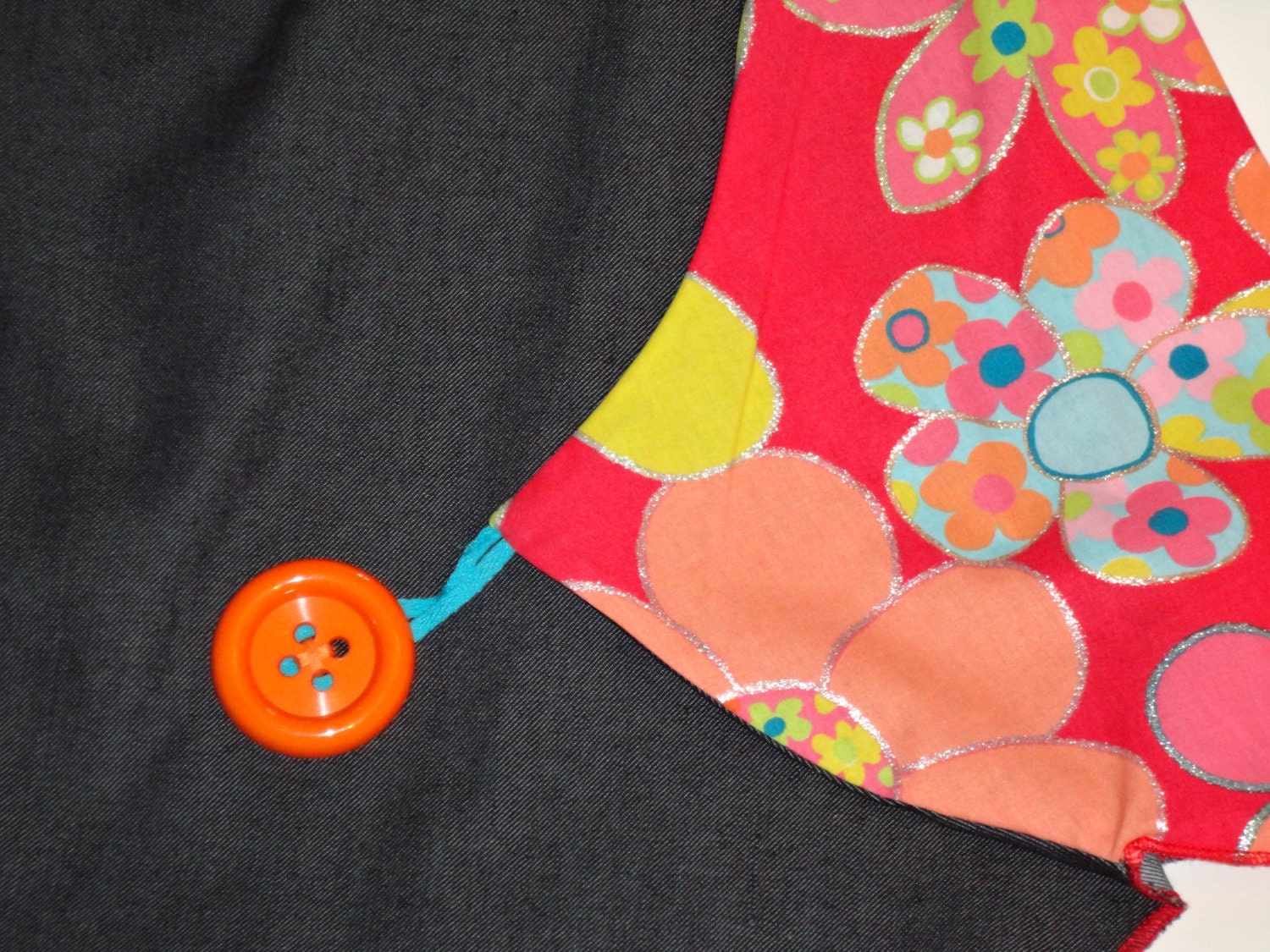 knee lenght designed denim skirt colorful floral print