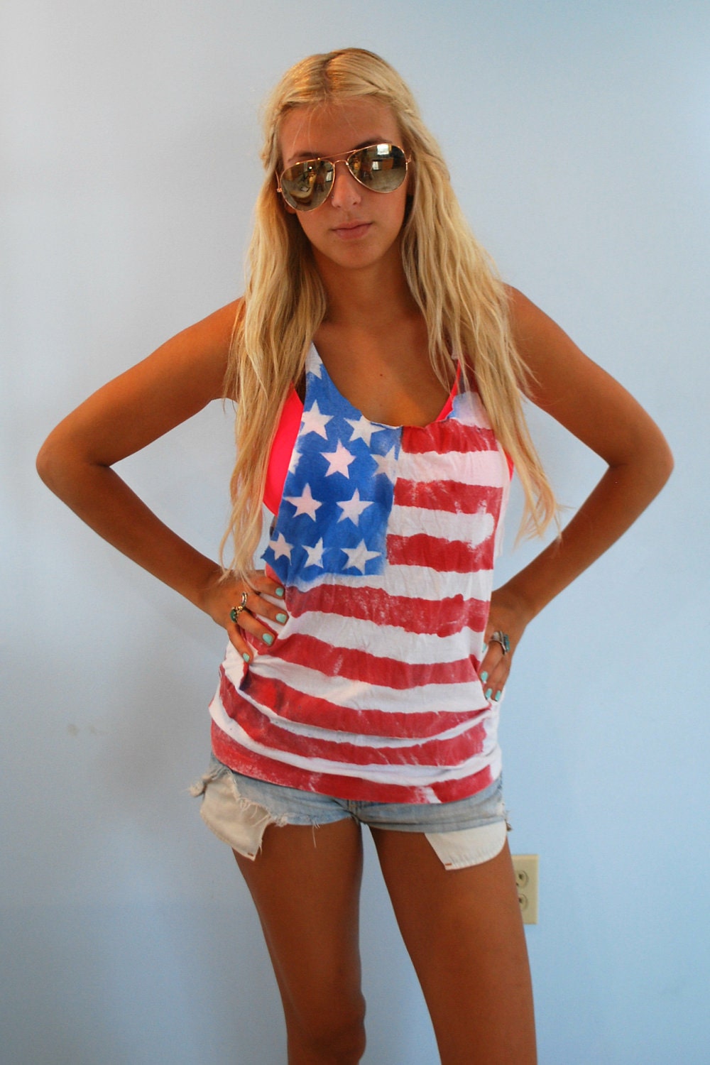 Spray Painted American Flag Tank Top (WITH EXPRESS SHIPPING)