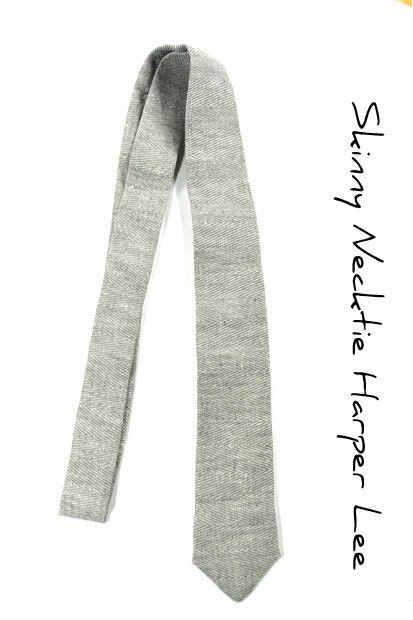 Wedding Mens Tie Skinny Necktie Harper Lee- Laid-Back necktie-black and white herringbone linen