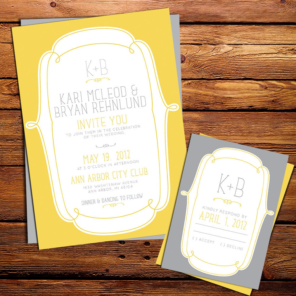 Yellow and Grey Wedding Invitation