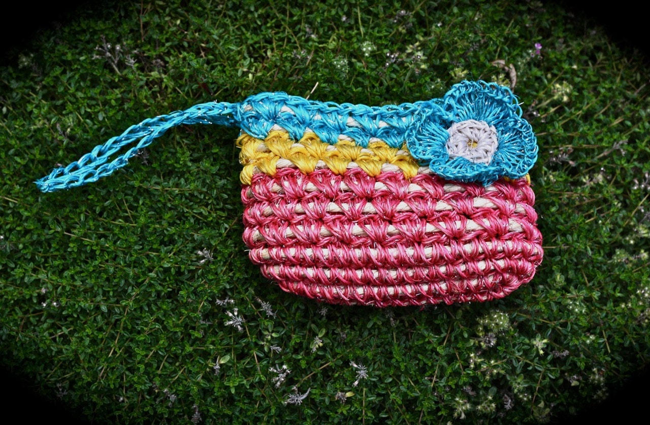 Pastel Stripe Wristlet with Blue Fique Flower