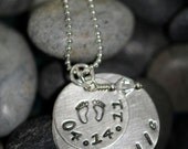Hand Stamped Custom Sterling Silver New Mommy Necklace with Birthstone