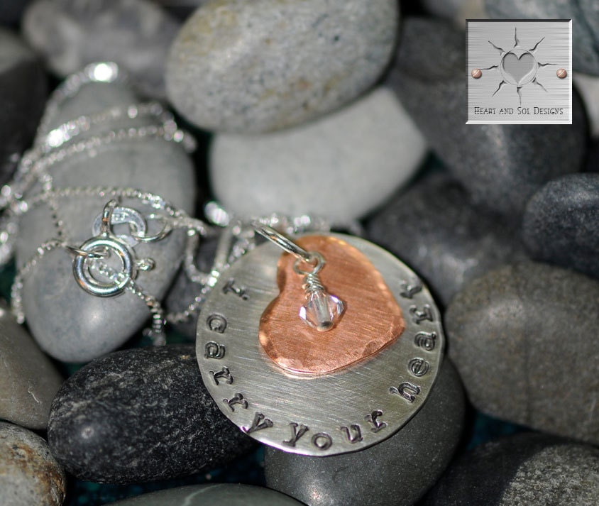 I Carry Your Heart - Hand Stamped Custom Sterling Silver Necklace with Copper Heart