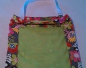 Gray with Pink, Red, Black, and Green Flowers and Solid Green-Easy Find REVERSIBLE Car Storage Bag