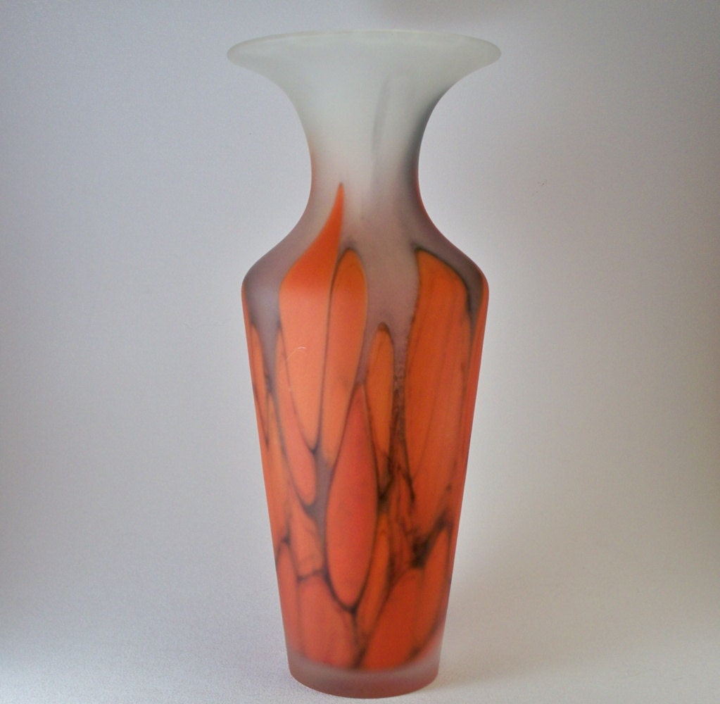 Frosted Orange And Brown Art Glass Vase Ground By Justeclectic