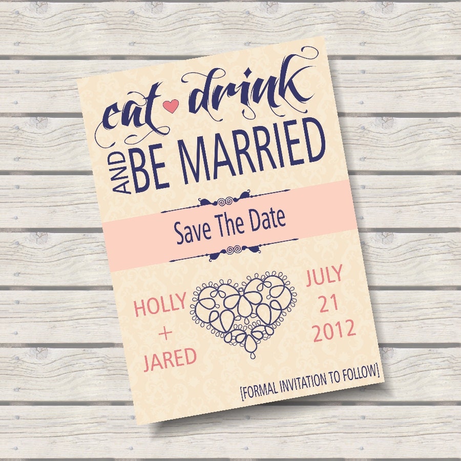 Eat Drink & Be Married Save the Date 5x7 Announcement, Etsy Finds
