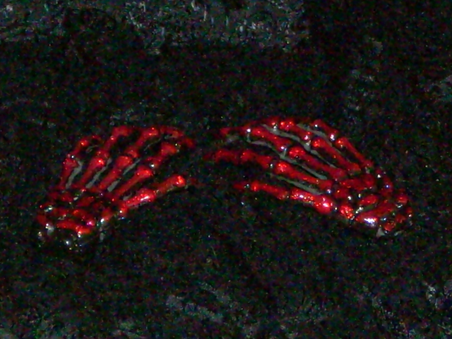 Creepy Skeleton Hands Hair Clips BLOOD RED GLITTER Barrettes Gothic