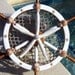 Gold Leaf, Wooden Ships Wheel with Starfish, Seashells, Nettings, Pearl and Crystals. For Holidays or Year Round Home Decor.