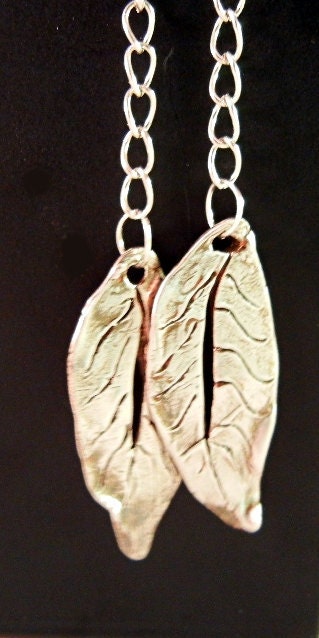 Perfect For Mother's Day, Dangling Silver Leaf  Earrings, The Leaf is scultpted in Fine Silver, .999 and is VERY Light weight.