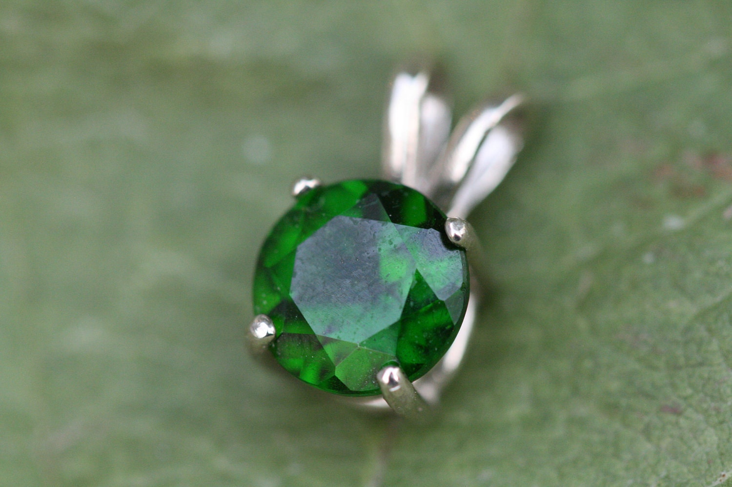 14K White Gold & Green Chrome Diopside Pendant only
