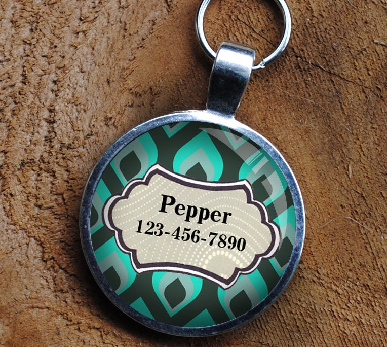 Pet iD Tag green blue patterned colorful round Dog Tag 35mm round -  by California Mutts