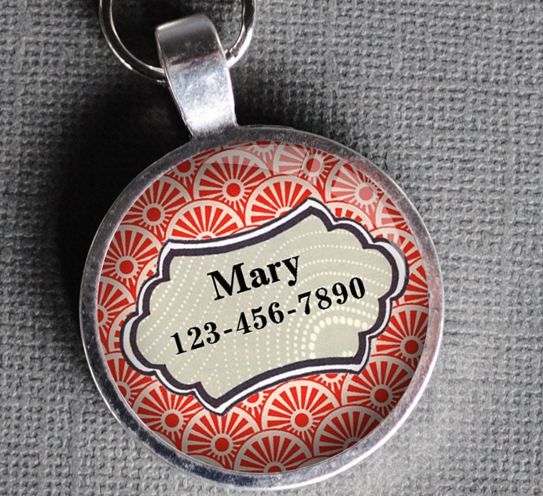 Pet iD Tag light coral red patterned colorful round Dog Tag 35mm round -  by California Mutts