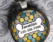 Pet iD Tag yellow and blue polka dotted colorful round Dog Tag 35mm round -  by California Mutts