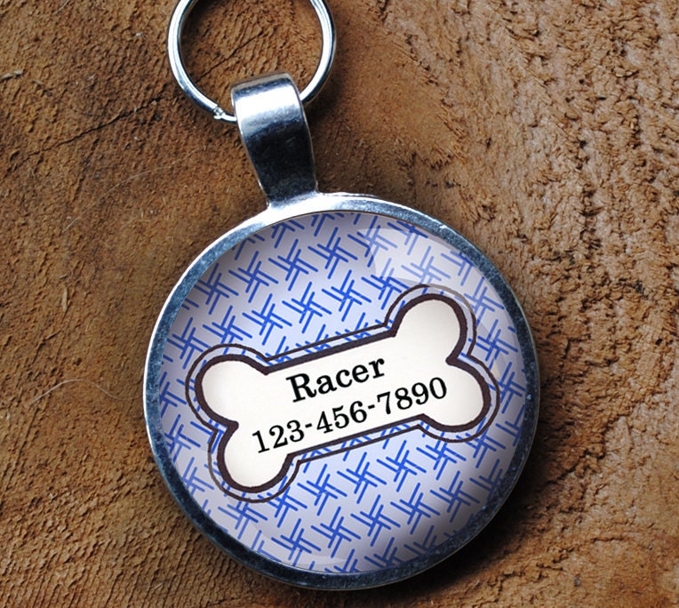 Blue and white Pet iD Tag colorful round Dog Tag 35mm round -  by California Mutts