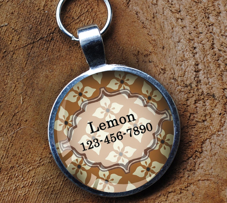 Light mustard yellow and white Pet iD Tag colorful round Dog Tag 35mm round -  by California Mutts
