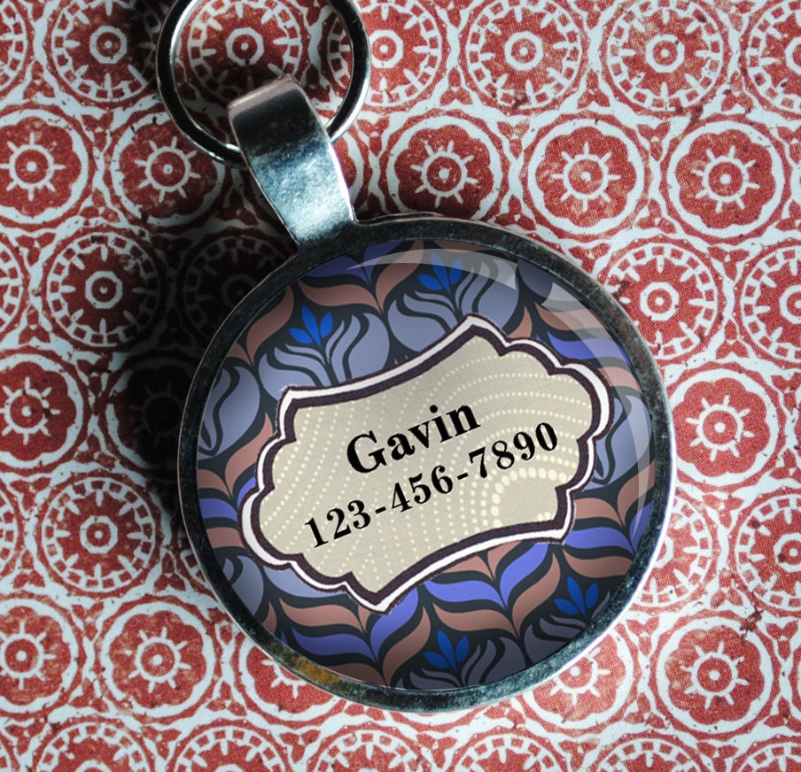 Pet iD Tag light blue and pink art deco colorful round Dog Tag by California Mutts