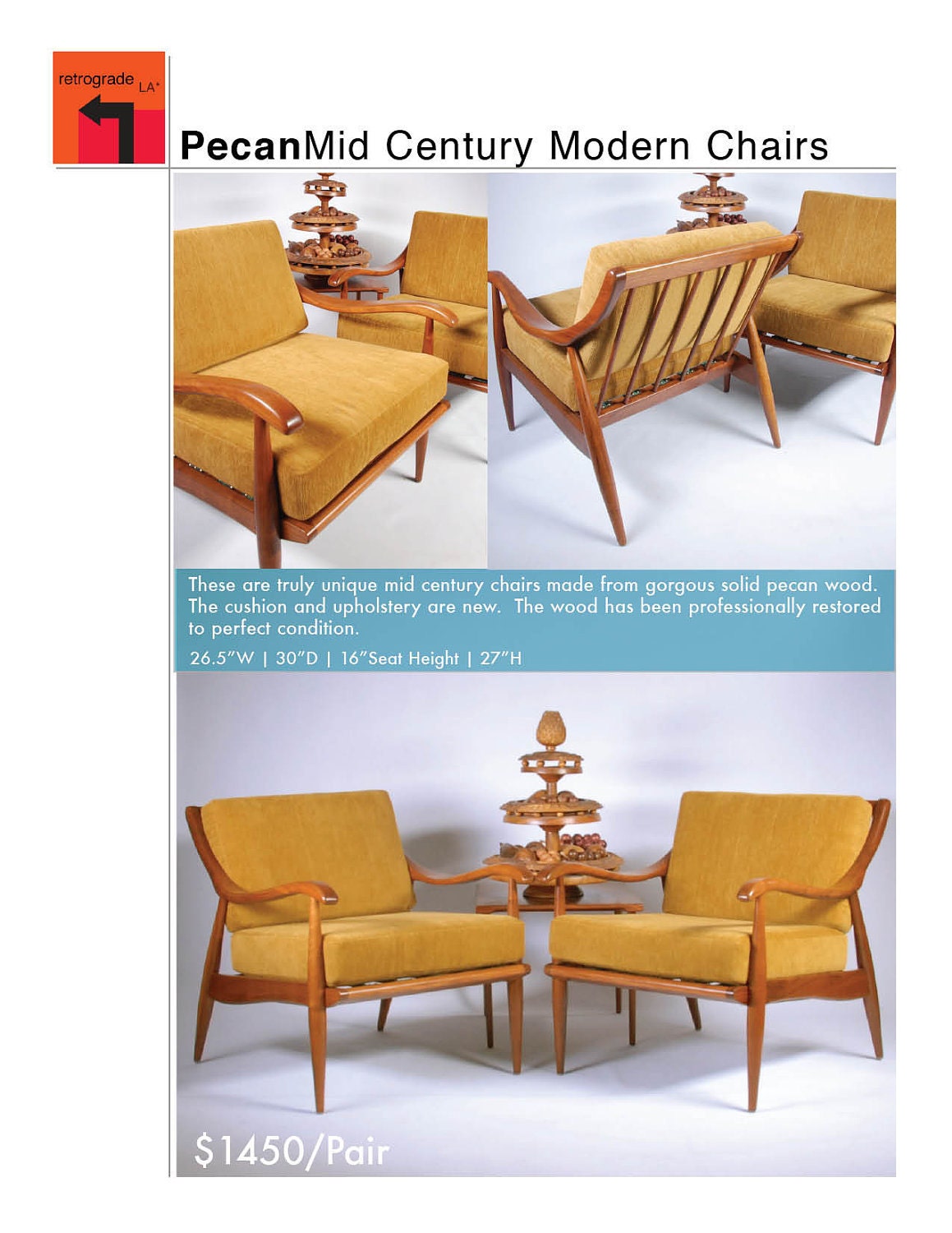 Matching Mid Century Arm Chairs in Pecan