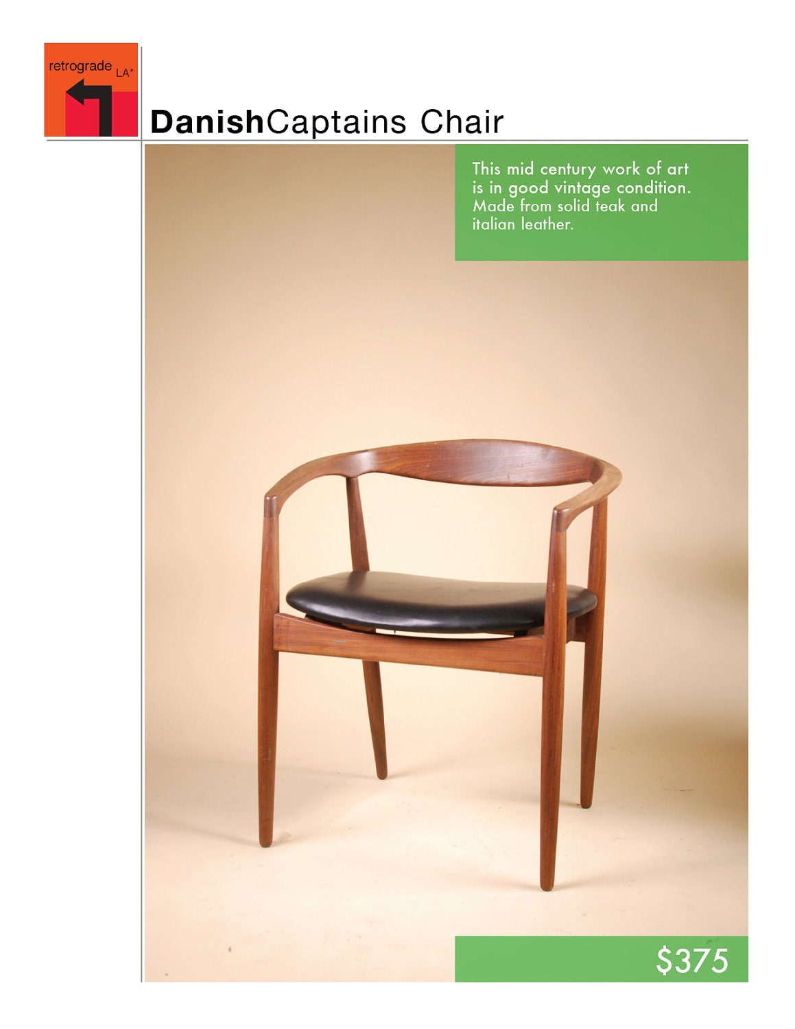 Mid Century Danish Teak Dining Chair with Italian Leather Seat
