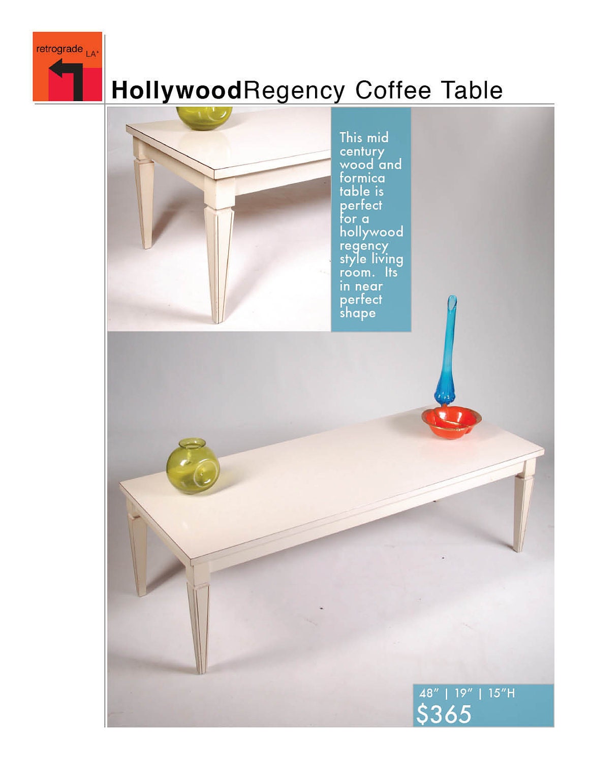 Mid Century Hollywood Regency White Coffee Table