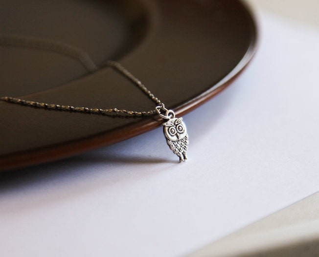Owl Necklace- Silver Wizard Inspired Owl Charm- Happy Halloween