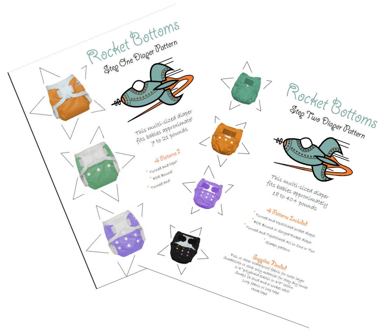PDF Cloth Diaper Sewing Pattern - Rocket Bottoms Complete 2 Step Diaper System