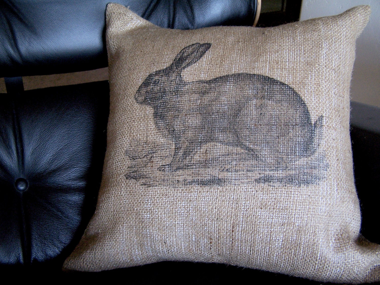 Easter Cottontail Bunny Rabbit Rustic Burlap Pillow Cover  16 x 16 or 12 x 20 inches