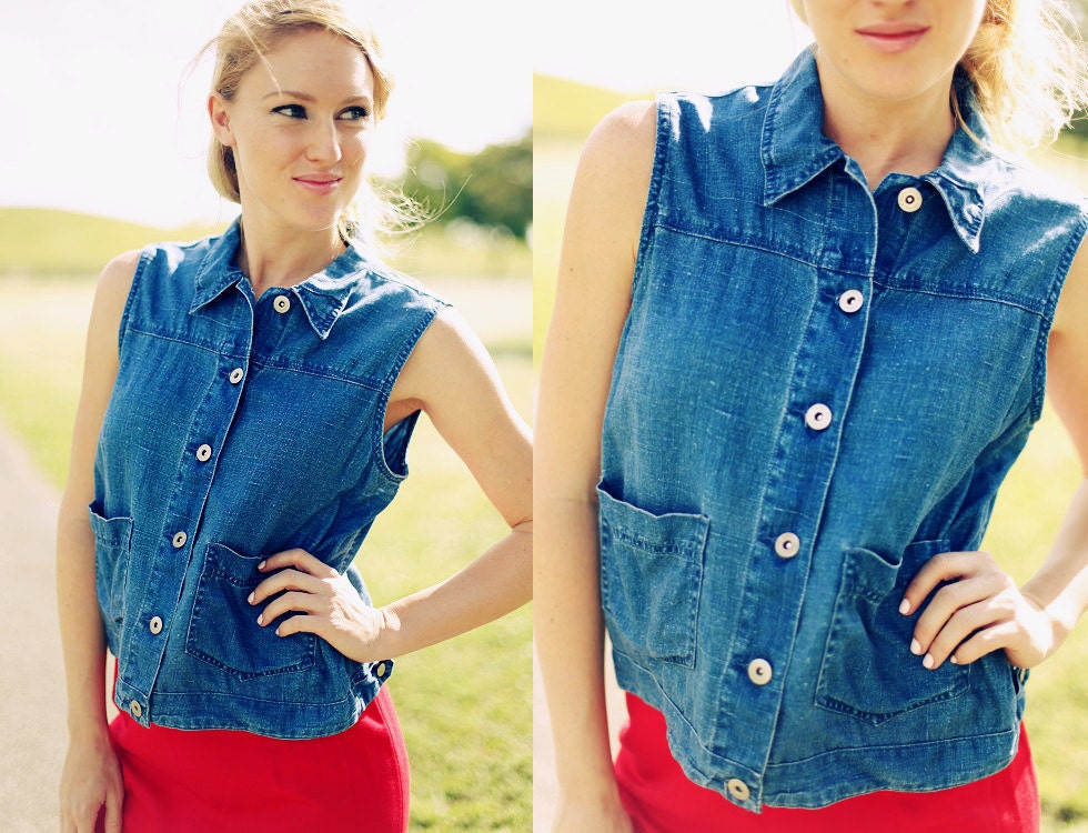 Vintage 1980's Button up Denim Vest