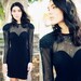 Vintage 1980s Black Mesh Heart Neckline Bodycon Cocktail Dress