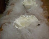 Beautiful Elegant Handtied Tulle Bows with a Silk Rose Flower for Church Pews or Chairs Backs Set of 6