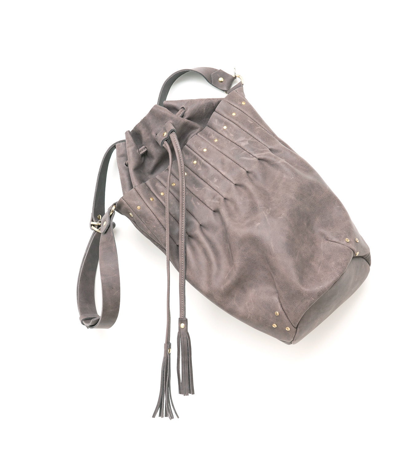 Leather pouch - Drawstring bag