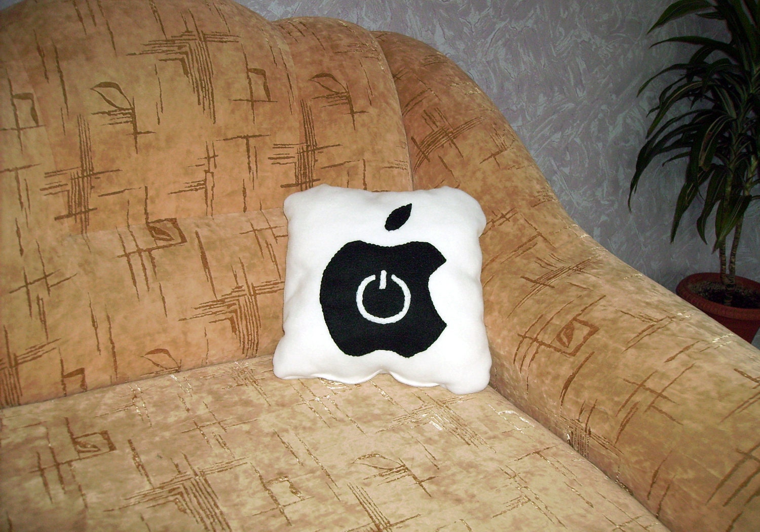 Decorative Pillow - Handmade Pillow - Apple icon Pillow - 12x12 White Geekery Pillow