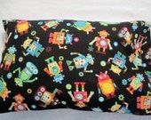 Pillowcase - Toddler Child Travel Size - Robots on Black - Bots Robot Colorful Bright - Boys - Pillow Case Cover