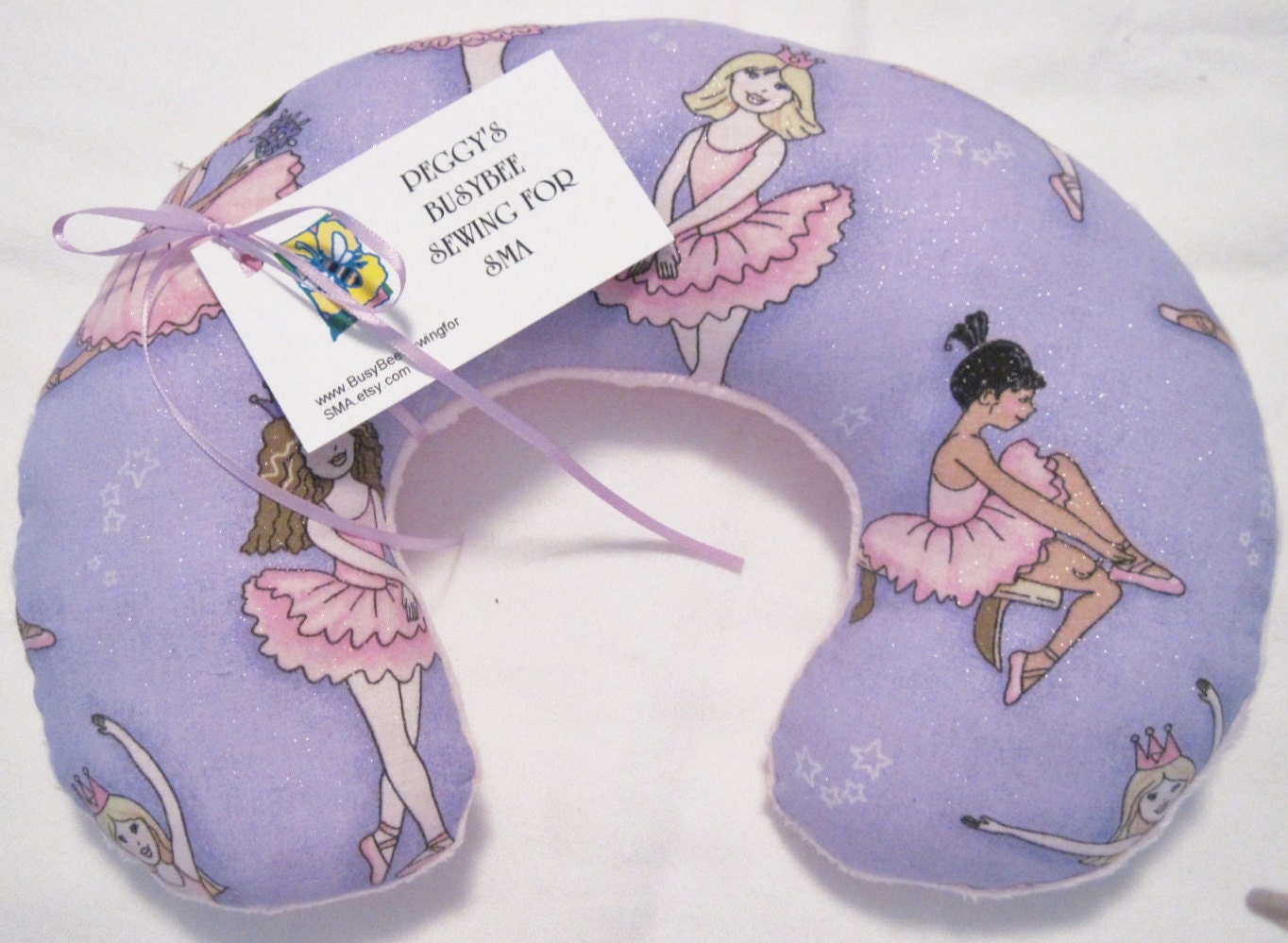 Travel Pillow - Head Neck Support - Child Size - Ballerina w/ Light Pink Minky Back - Pink Purple Ballet - Girls