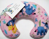 Travel Pillow - Head Neck Support - Toddler Infant Baby - Winnie the Pooh & Eeyore w/ Pink Minky Fleece - Pink Girls