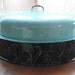 Vintage 1950s roasting pan roaster by Savory in robins egg blue and black enamel.