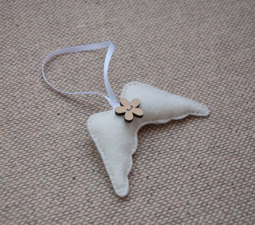Ivory white felt angel wings ornament