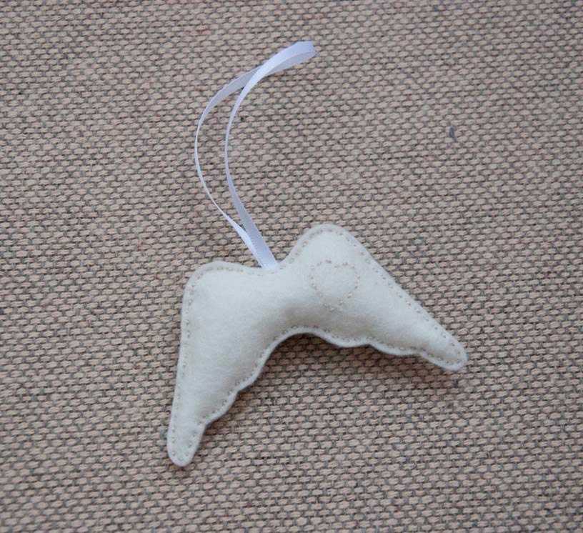 Ivory white felt angel wings ornament